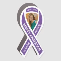 In Loving Memory Memorial Photo Purple Ribbon Car Magnet