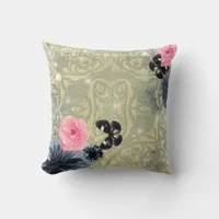 Vintage Damask Floral Design With Butterflies  Throw Pillow