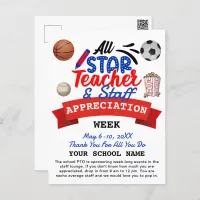 Teacher Appreciation Week All Star PTO Itinerary Postcard