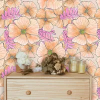 Bohemian Elegant Watercolor Peach Pink Flowers Wallpaper