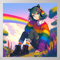 LGBTQIA+ Anime Girl Lesbian Pride  Poster