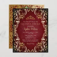 Budget Red Gold Tiara Quincea&#241;era Photo Invitation