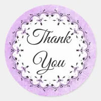 Lavender and Black Thank You Stickers