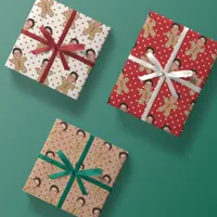 Custom Face Photo Gingerbread Men Christmas Dots Wrapping Paper Sheets