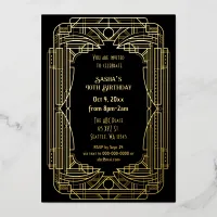 Roaring 20s art great Gatsby Art Deco Birthday Foil Invitation