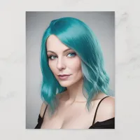 Teal Haired Woman Postcard