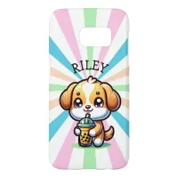 Cute Kawaii Puppy Dog with Bubble Tea Personalized Samsung Galaxy S7 Case