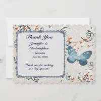 Blue Butterfly & Leaf Swirls Thank You Card