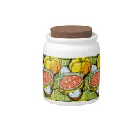 Pumpkins, Soup and Striped Background Candy Jar