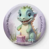 Cute Dinosaur Purple Forest | Dino Kids Birthday Paper Plates