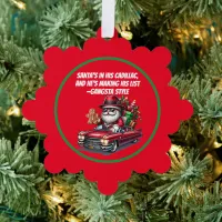 Santa's in his Cadillac and he's making his list | Ornament Card