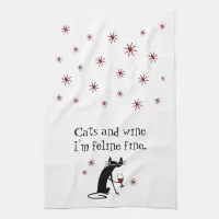 Cats and Wine Feline Fine Wine Pun with Cat Kitchen Towel