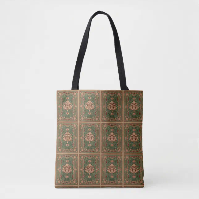 Classic flourish peach emerald green ornaments tote bag