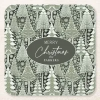 Green Earth Christmas Pattern#6 ID1009 Square Paper Coaster