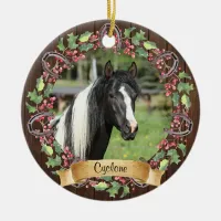 Personalized Horse Photo Rustic Christmas Ceramic Ornament