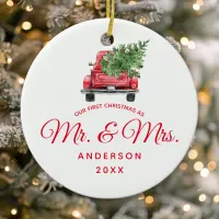 Our First Christmas As Mr. & Mrs. Vintage Truck Ceramic Ornament