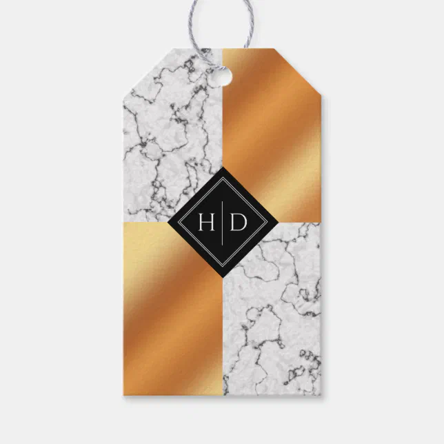 Elegant Marble & Copper Foil Monogram Wedding Gift Tags