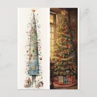 Bookmarks:  Whimsical Christmas Trees on Holiday Postcard