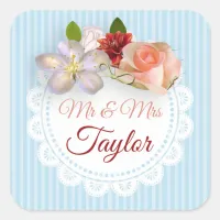 Mr & Mrs Stickers Pale Blue and Coral Floral