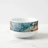 Miami Beach coral reef and fishes watercolor Soup Mug