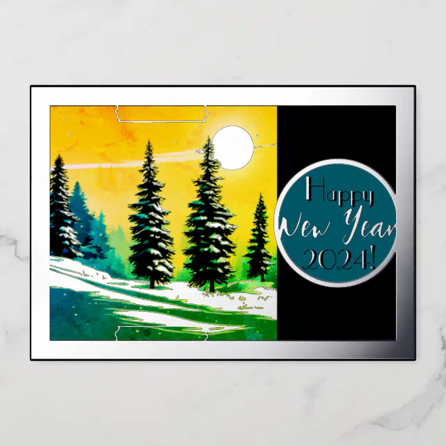 Fir trees in the snow - happy new year foil invitation