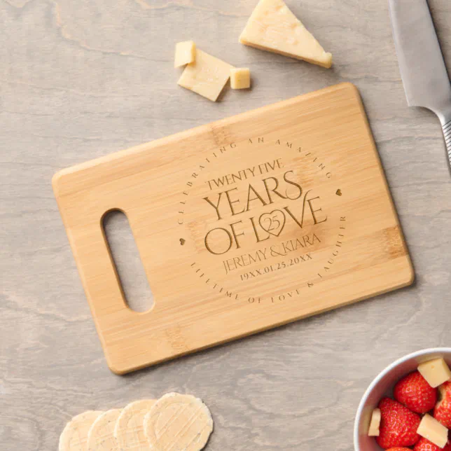 Elegant 25th Silver Wedding Anniversary Cutting Board