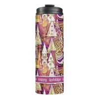 Magenta Gold Christmas Merry Pattern#25 ID1009 Thermal Tumbler