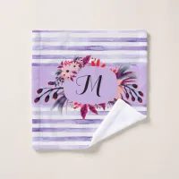 Watercolor Lavender Purple Stripes Floral Frame Wash Cloth