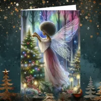 Pretty Fairy Decorating the Christmas Tree  Card