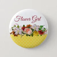 Flower Girl  Floral Bouquet Wedding Button