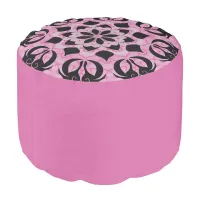 Pretty Pink Black Floral Leaves Filigree  Pouf