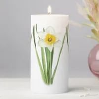 Daffodil Flower Botanical Art Pillar Candle