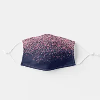 Navy Blue Rose Gold Blush Pink Falling Glitter Adult Cloth Face Mask