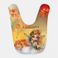 Cute Autumn Fairy with Fallen Leaves Baby Bib