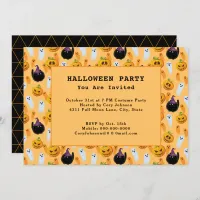 Black Cats Ghost Jack o' Lanterns Halloween Party Invitation