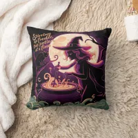 Witch stirring a potion under a full moon at night throw pillow