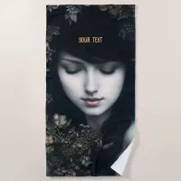 Floral Somberness: A Dark Portrait of Beauty Beach Towel