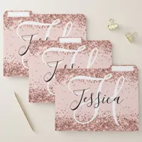 Rose Gold Glitter Blush Monogram File Folder