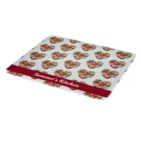 Cute Strawberries and Daisies Heart Kitchen Cutting Board