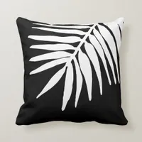 Black and White Tropical Palm Leaves Monochrome Throw Pillow