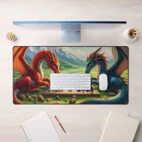 Dragons Playing Chess on Sunday Afternoon Desk Mat