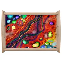 Red, Blue, Copper, Purple, Green Abstract   Serving Tray