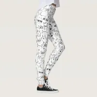 Cat Doodles, Funny Black and White Kitties Pattern Leggings