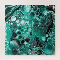 Teal and Black Bubbles Digital Fluid Art Cells   Jigsaw Puzzle