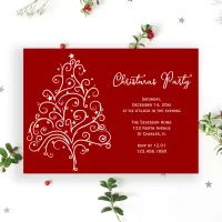 White Christmas Tree on Red Holiday Party Invitation