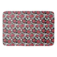 Red, Black and White Flowers Pattern Bath Mat