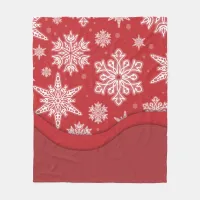 Christmas Festive White Winter Snowflakes On A Red Fleece Blanket