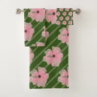 Pink Flowers And Stripes Bath Towel Set