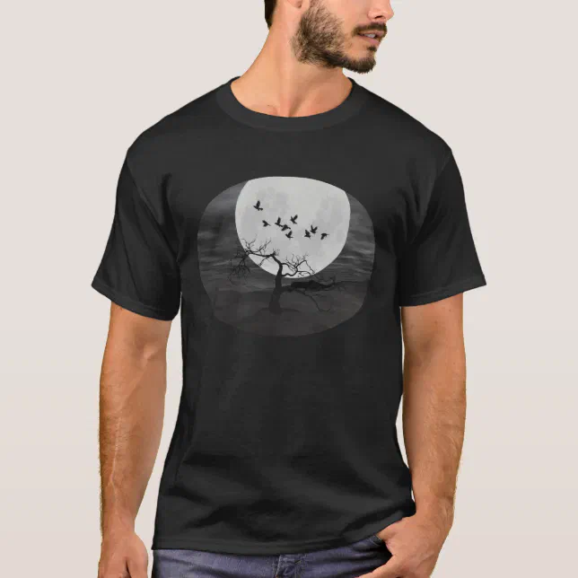 Spooky Ravens Flying Against the Full Moon T-Shirt