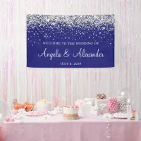 Silver Glitter on Midnight Blue Wedding Welcome Banner